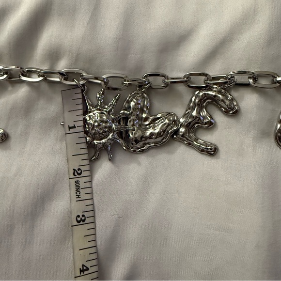 Silver tone metallic charms chain belt - Picture 8 of 9